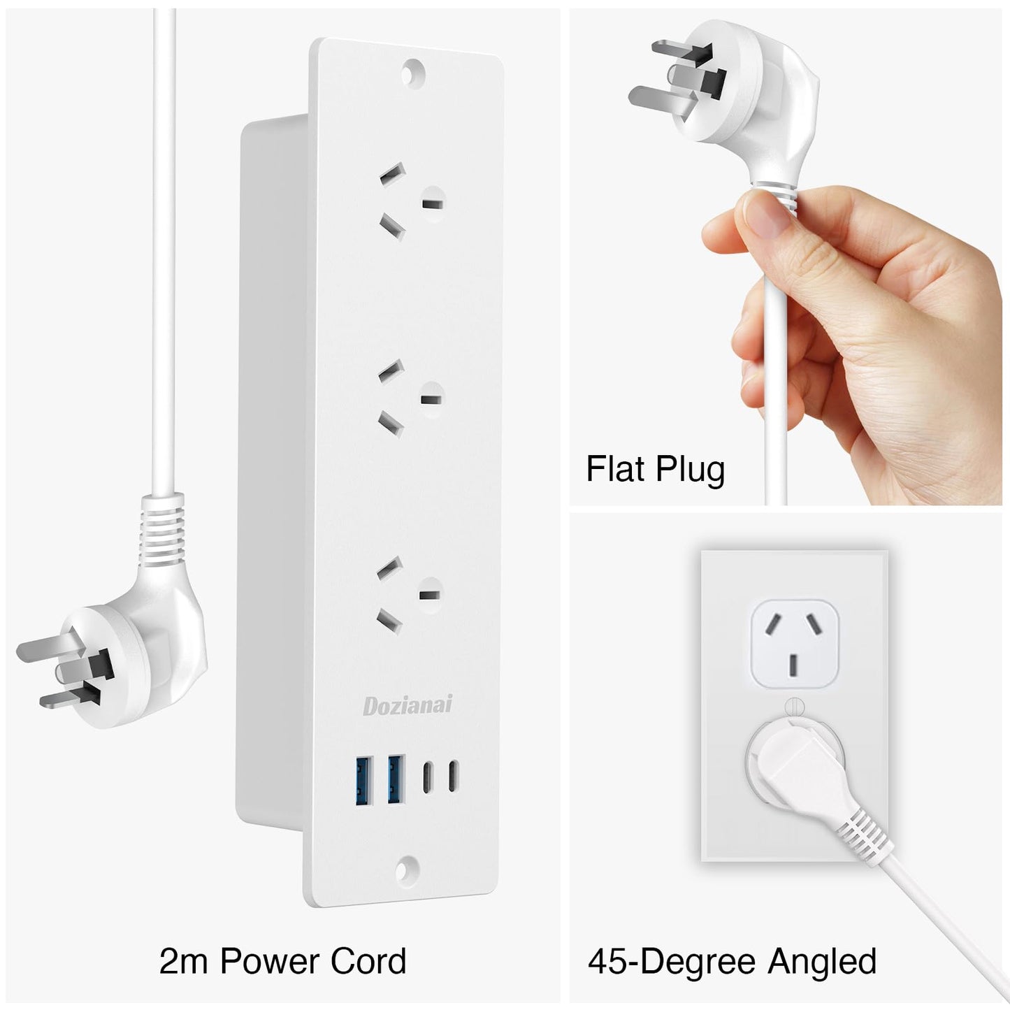 Dozianai Power Strip with 3 Outlets and 4 USB Ports (2 USB-C, 2 USB-A) DEMO