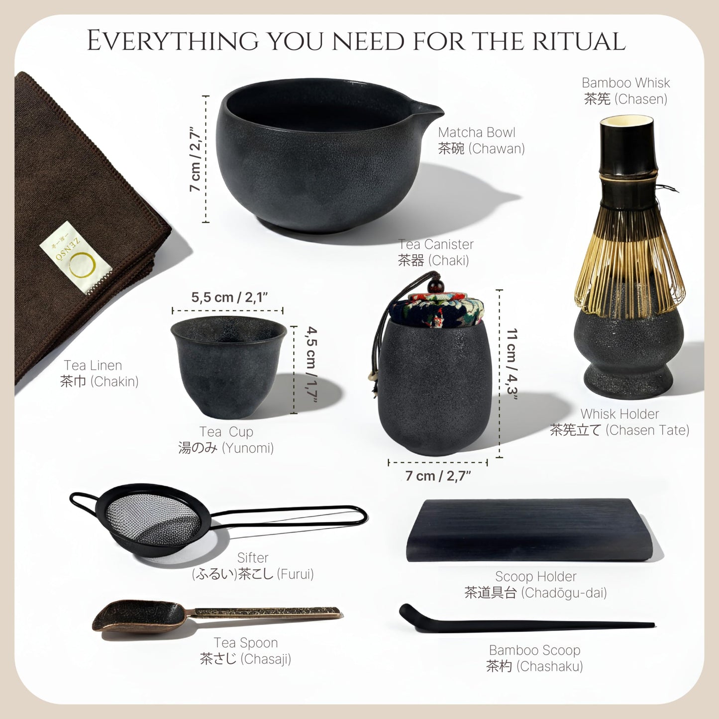 Zenso Premium Tea Sets 10 Piece Japanese Tea Ceremony Matcha Whisk Set NEW