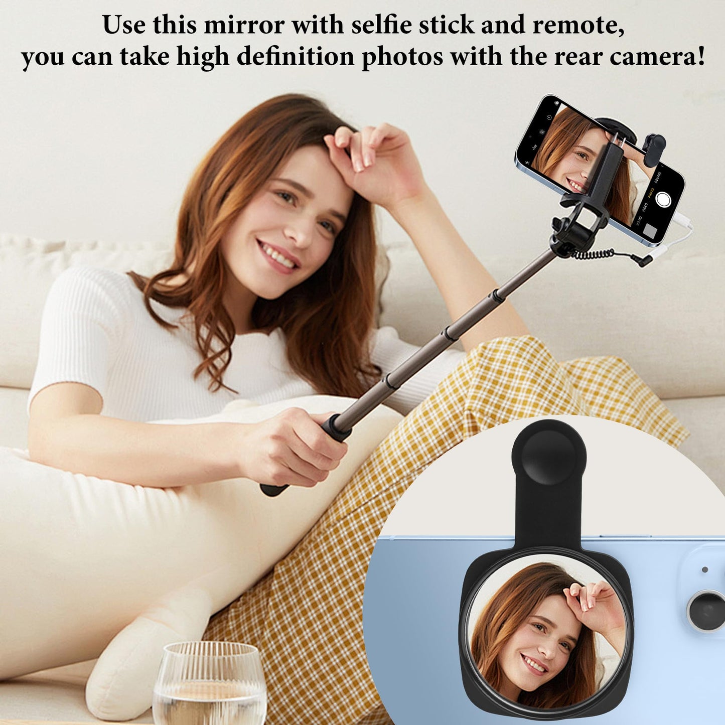 Hands-Free Black Selfie Stick with Rear Camera Mirror for Flawless Photos NEW