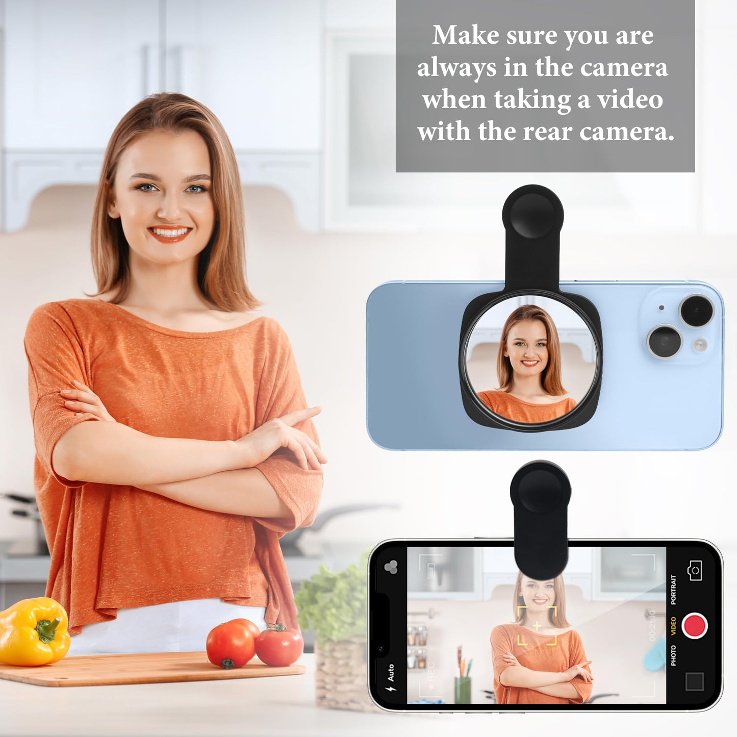 Hands-Free Black Selfie Stick with Rear Camera Mirror for Flawless Photos NEW