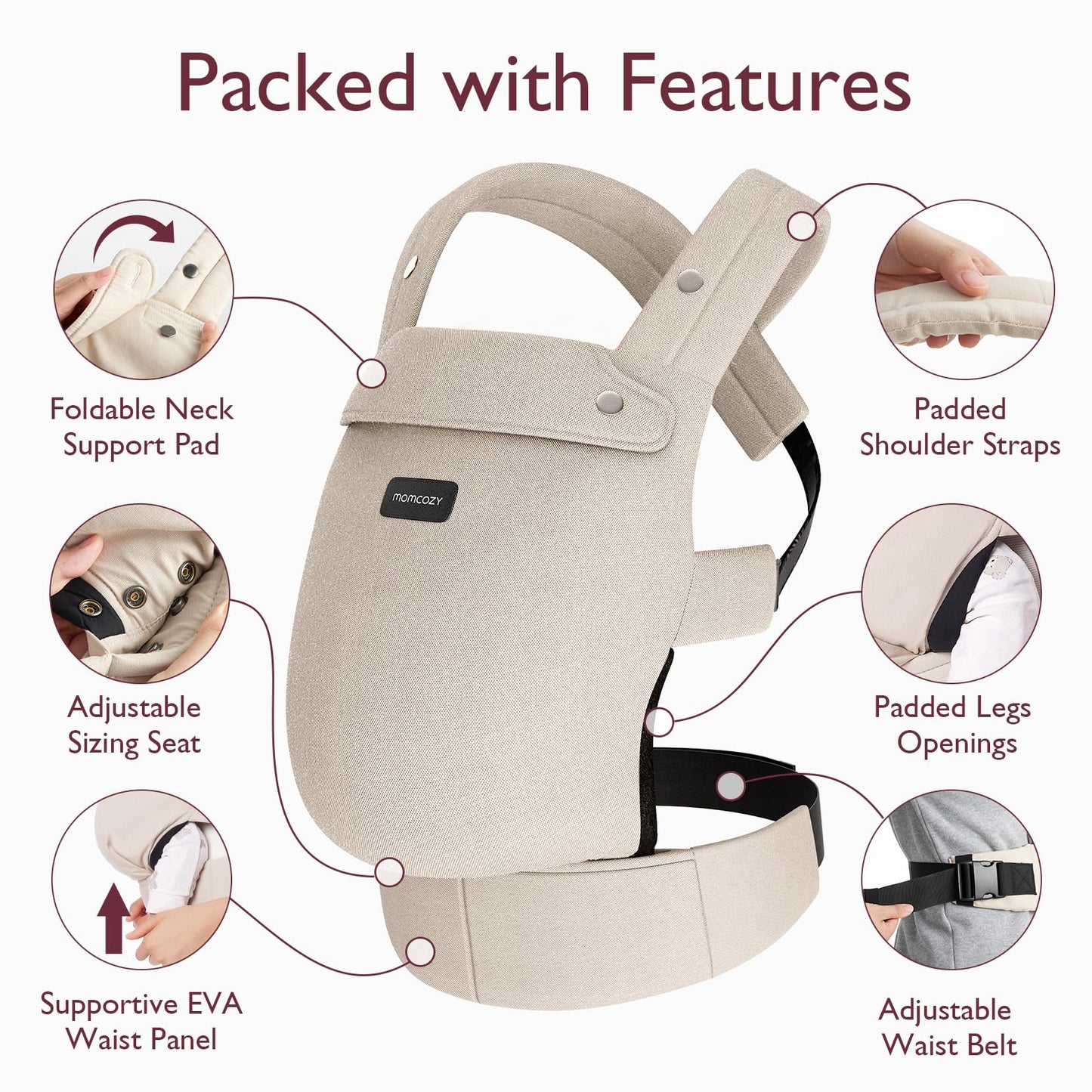 Momcozy Ergonomic Lightweight Baby Carrier for Newborns to Toddlers Khaki DEMO
