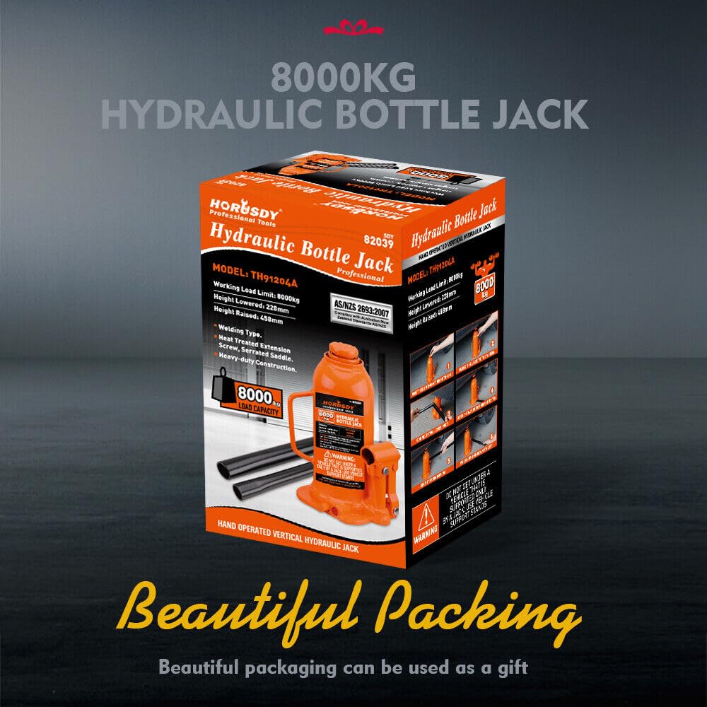 HORUSDY 8 Ton Hydraulic Bottle Jack Heavy Duty Welded Steel Orange Lift DEMO