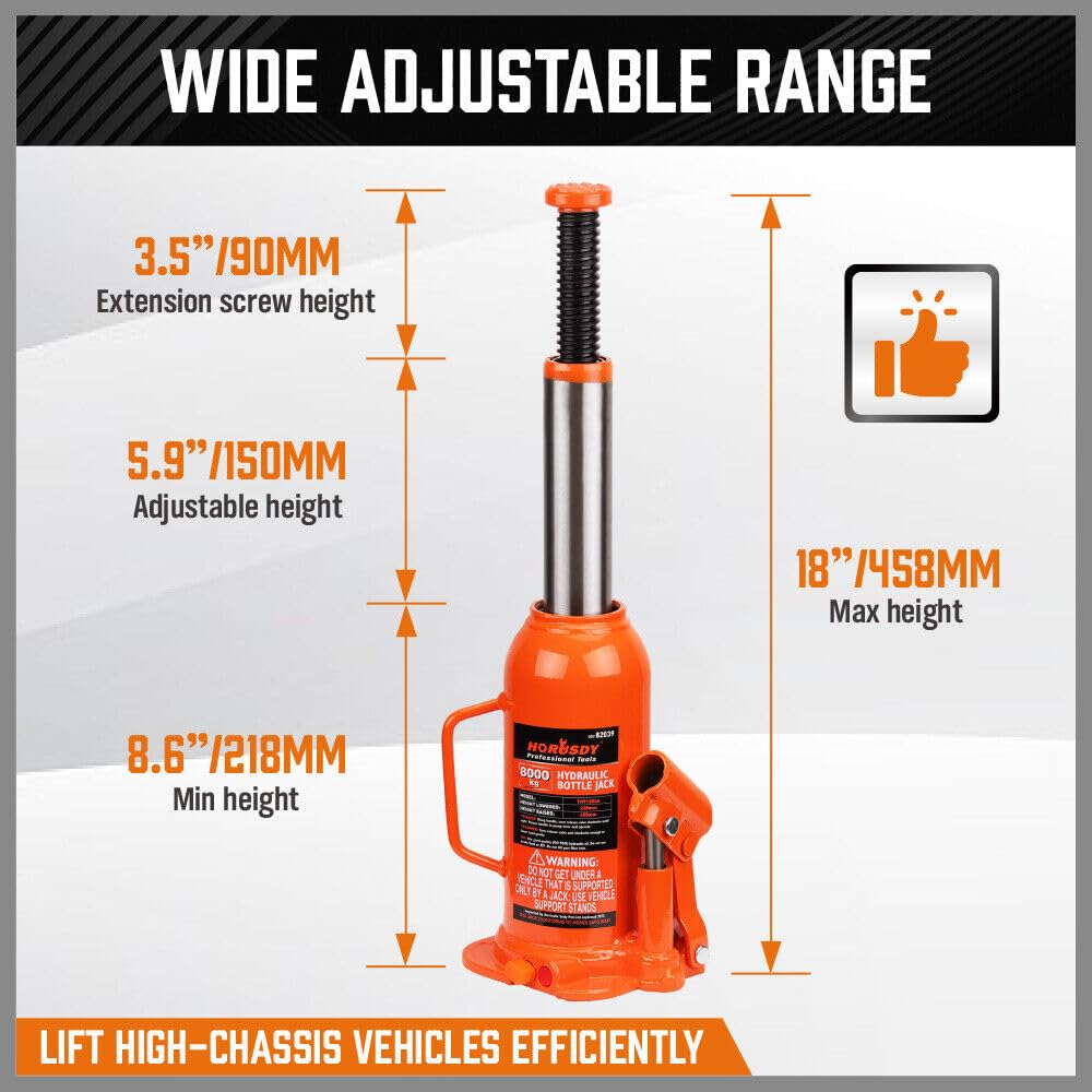 HORUSDY 8 Ton Hydraulic Bottle Jack Heavy Duty Welded Steel Orange Lift DEMO