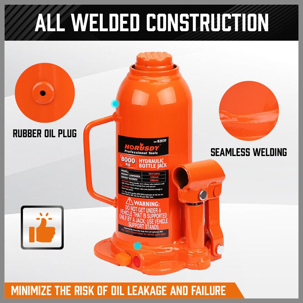 HORUSDY 8 Ton Hydraulic Bottle Jack Heavy Duty Welded Steel Orange Lift DEMO
