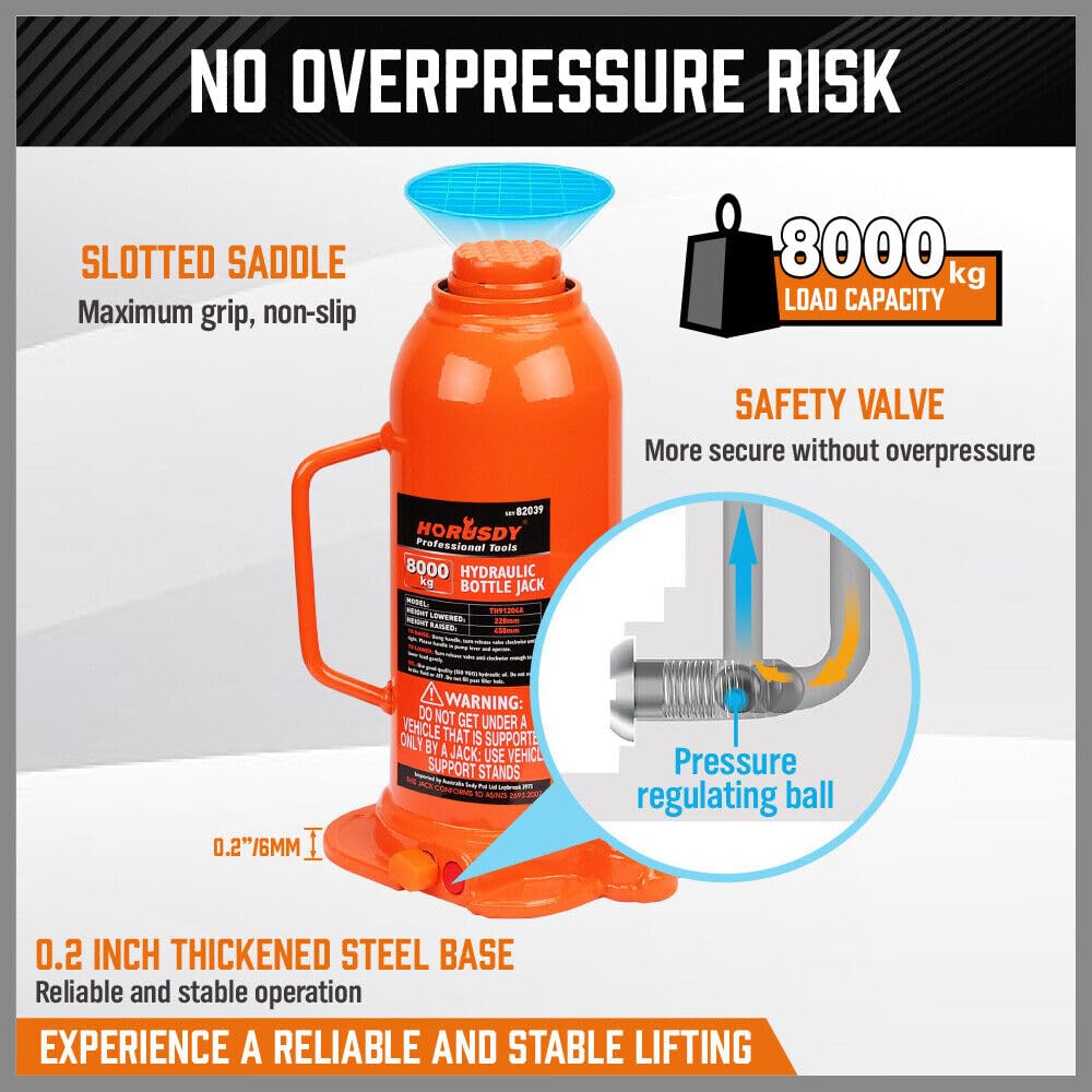 HORUSDY 8 Ton Hydraulic Bottle Jack Heavy Duty Welded Steel Orange Lift DEMO