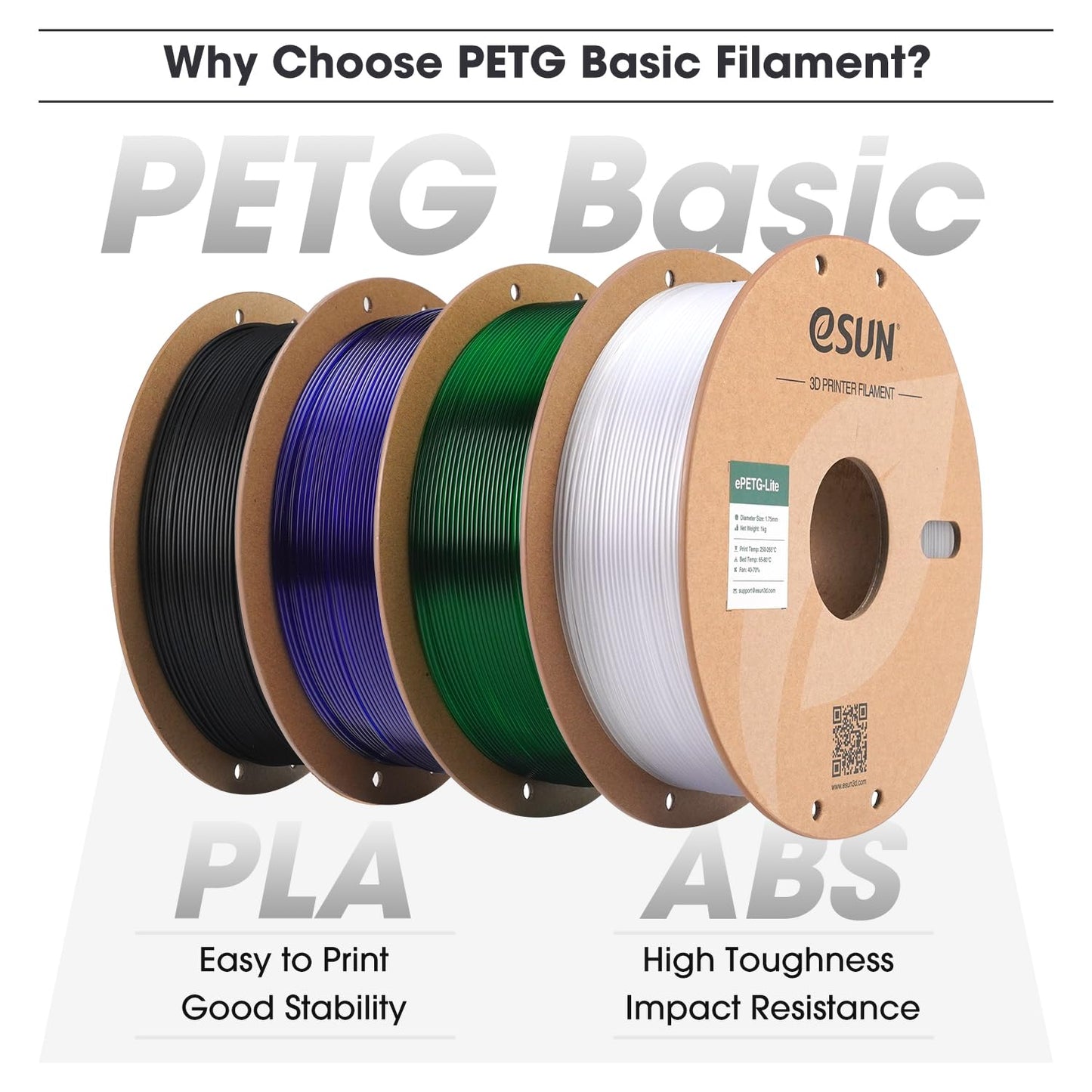 eSUN PETG 3D Printer Filament, Natural Color, 1kg / 1.75mm Spool, for NEW
