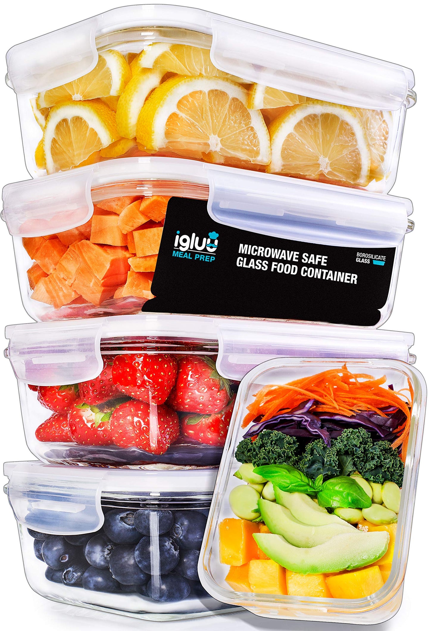 Igluu Meal Prep Borosilicate Glass Container Sets 5 Pcs x 840ml Transparent NEW