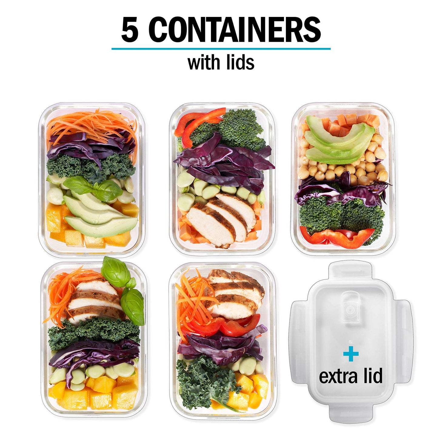 Igluu Meal Prep Borosilicate Glass Container Sets 5 Pcs x 840ml Transparent NEW