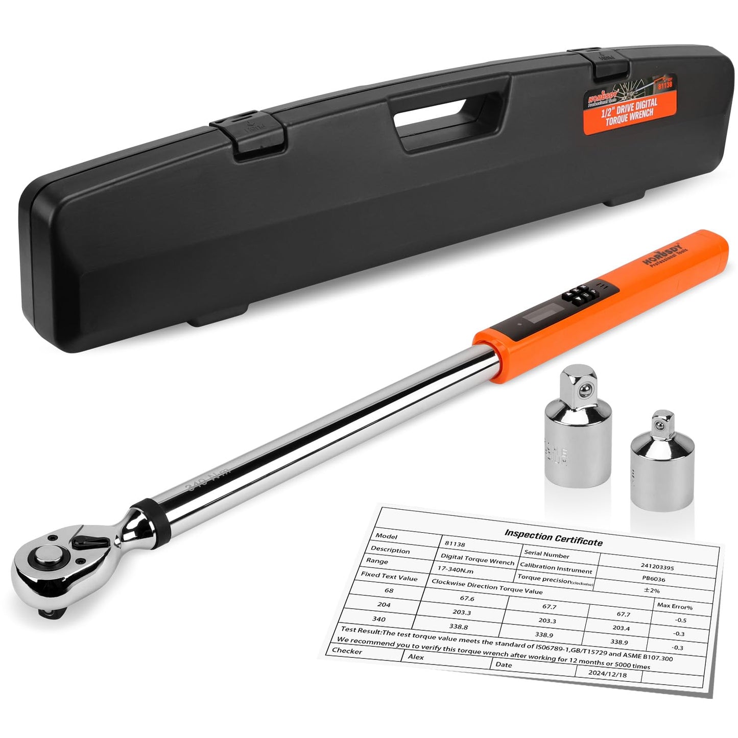 HORUSDY 1/2" Digital Torque Wrench, 25-250 Ft-lb, 2% Accurate, Orange, for DEMO