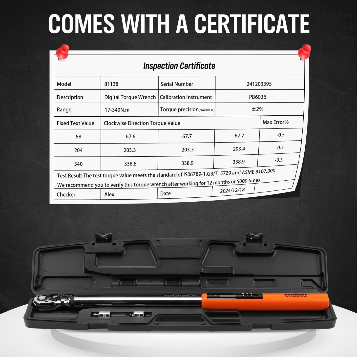 HORUSDY 1/2" Digital Torque Wrench, 25-250 Ft-lb, 2% Accurate, Orange, for DEMO