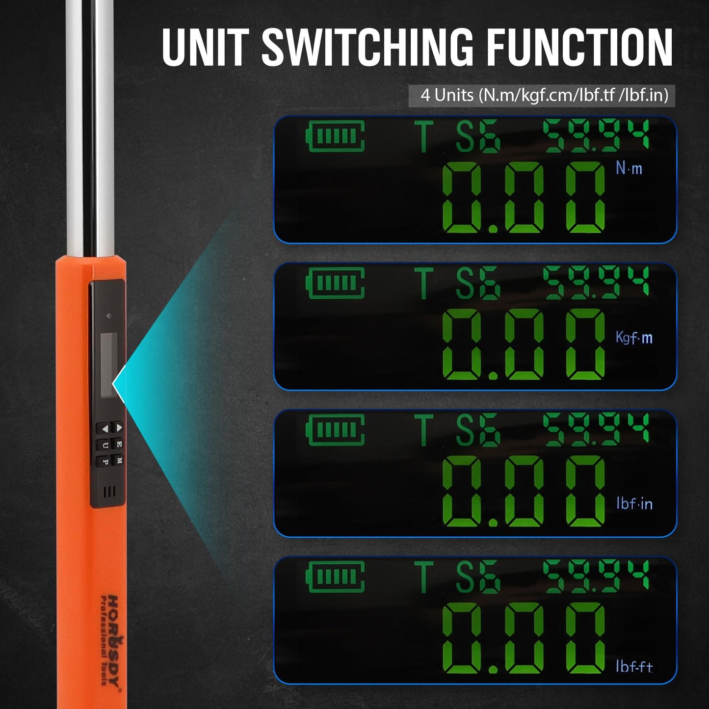HORUSDY 1/2" Digital Torque Wrench, 25-250 Ft-lb, 2% Accurate, Orange, for DEMO