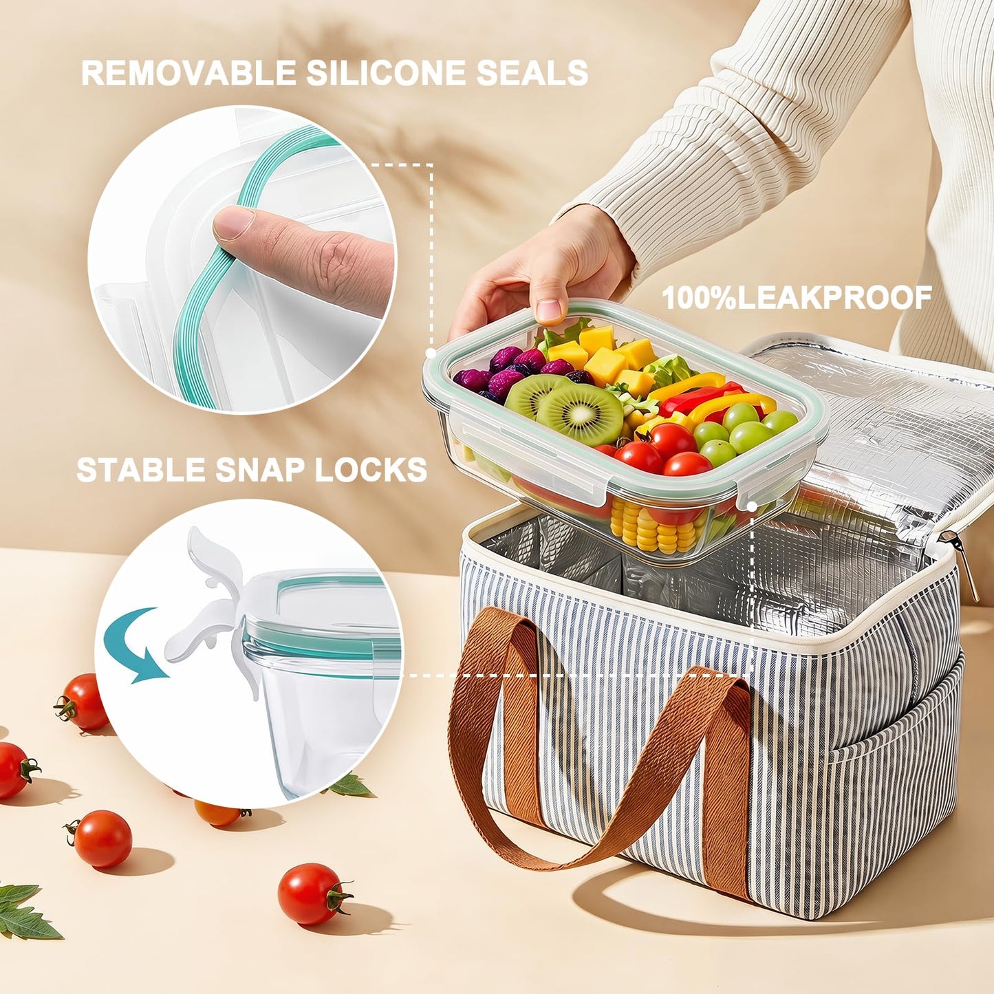 Borosilicate Glass Container Sets Food Storage Containers, Clear Lids, NEW