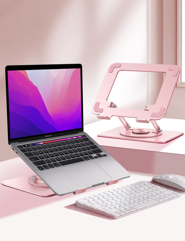 Adjustable 360° Stands Rotating Foldable Laptop Stand for Home Office, Pink NEW