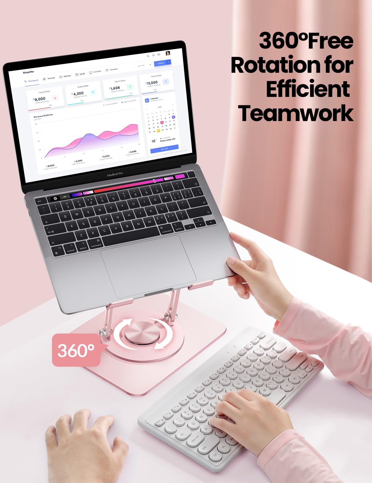 Adjustable 360° Stands Rotating Foldable Laptop Stand for Home Office, Pink NEW