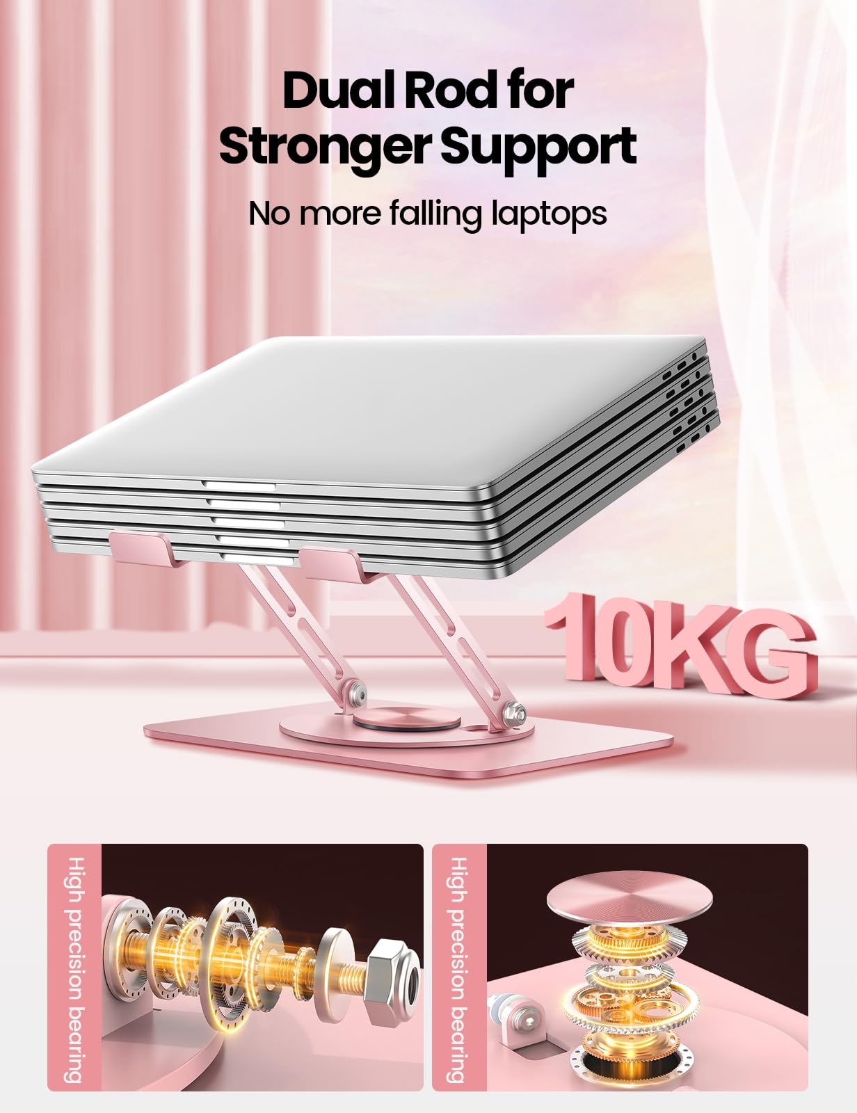 Adjustable 360° Stands Rotating Foldable Laptop Stand for Home Office, Pink NEW