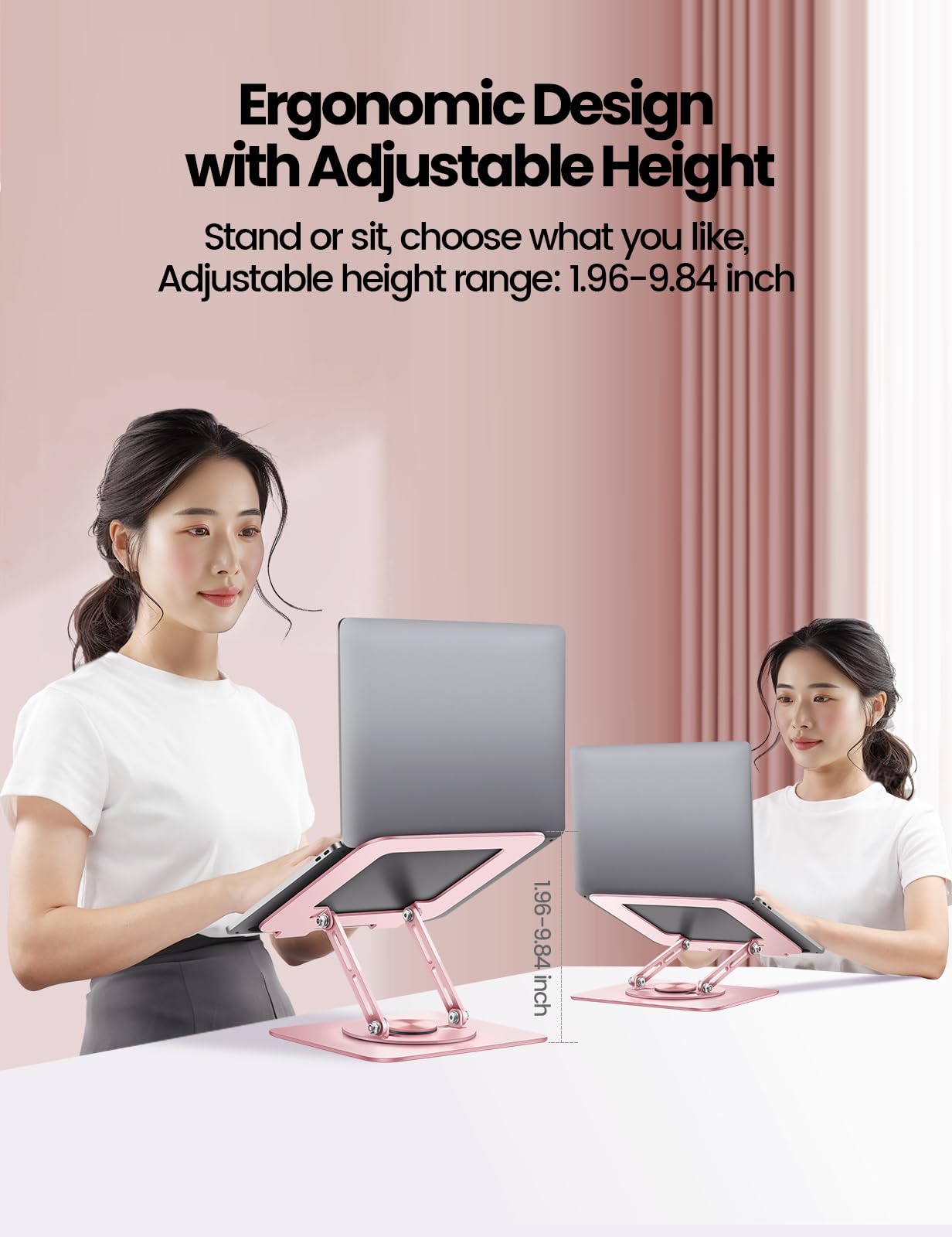 Adjustable 360° Stands Rotating Foldable Laptop Stand for Home Office, Pink NEW
