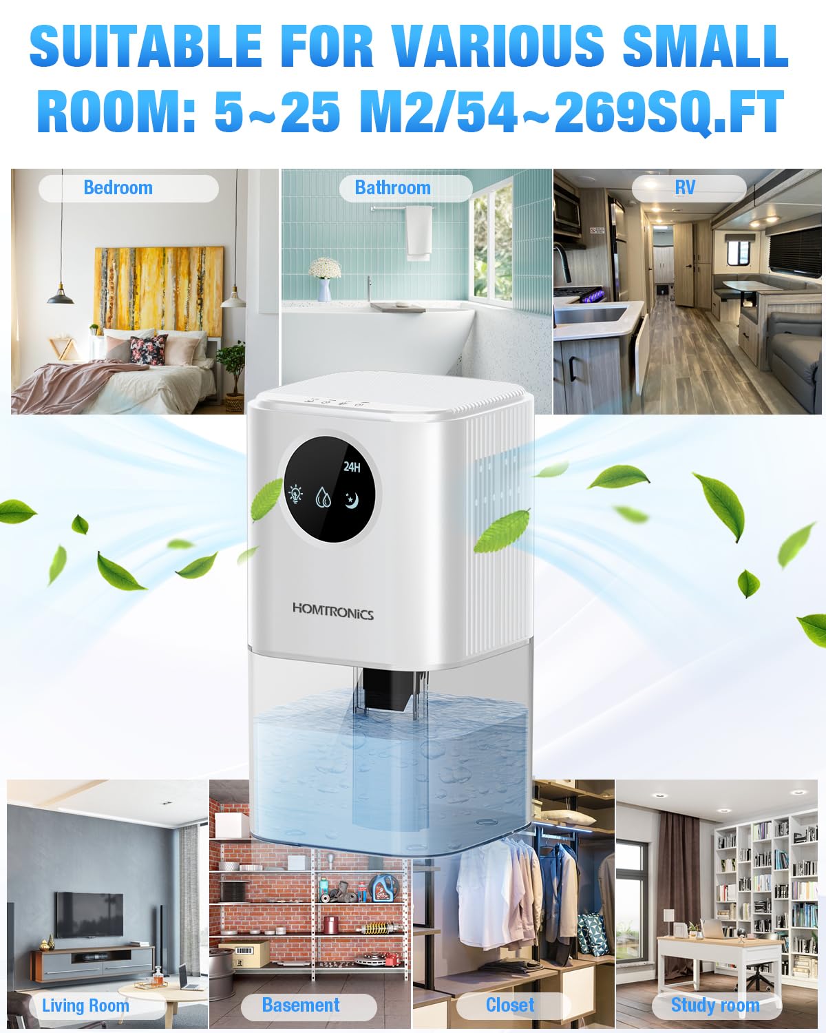 Homtronics 1700ml Dehumidifier with Timing Function for Home Spaces Size NEW