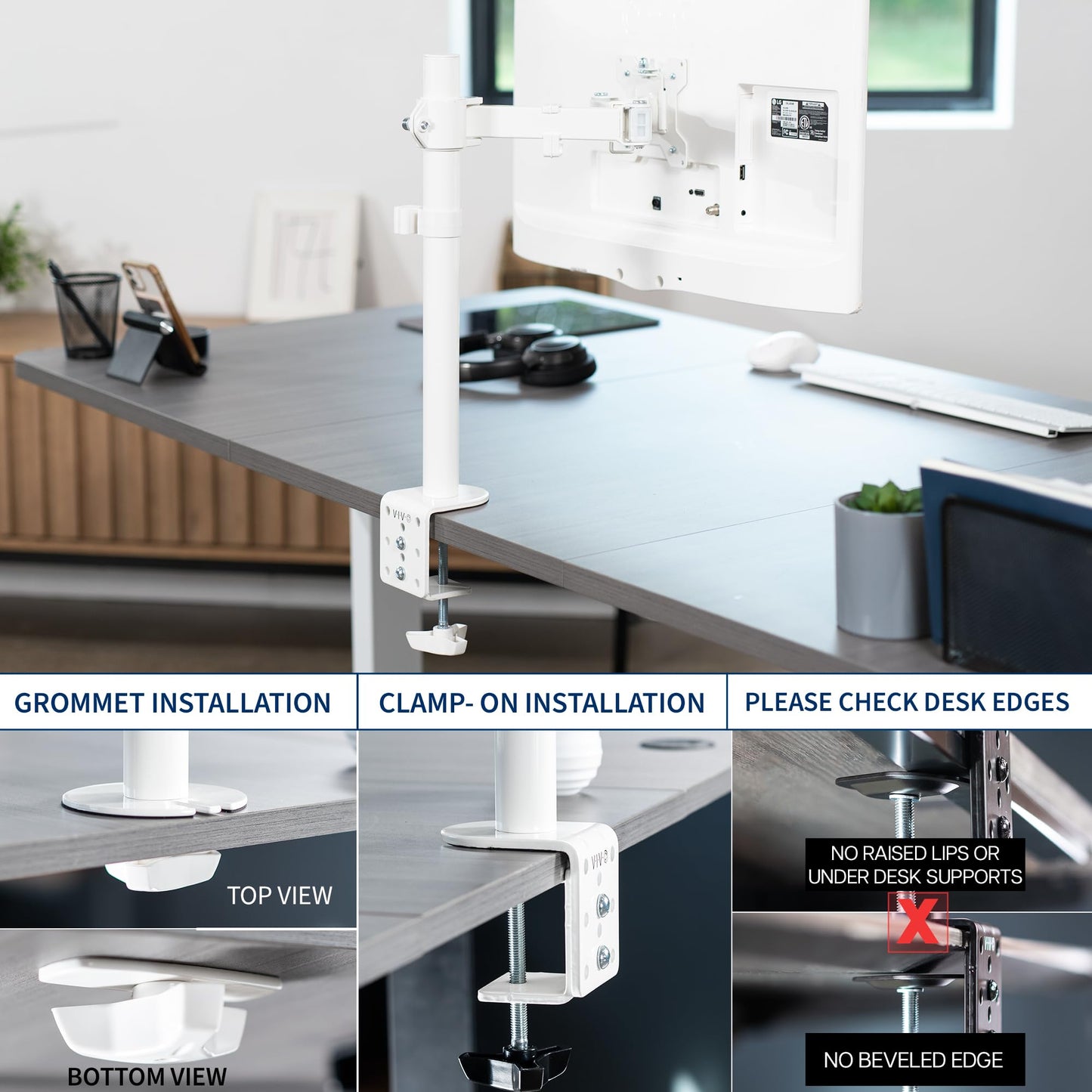VIVO Adjustable LCD Monitor Desk Mount Stand with Fully Articulating Arm White