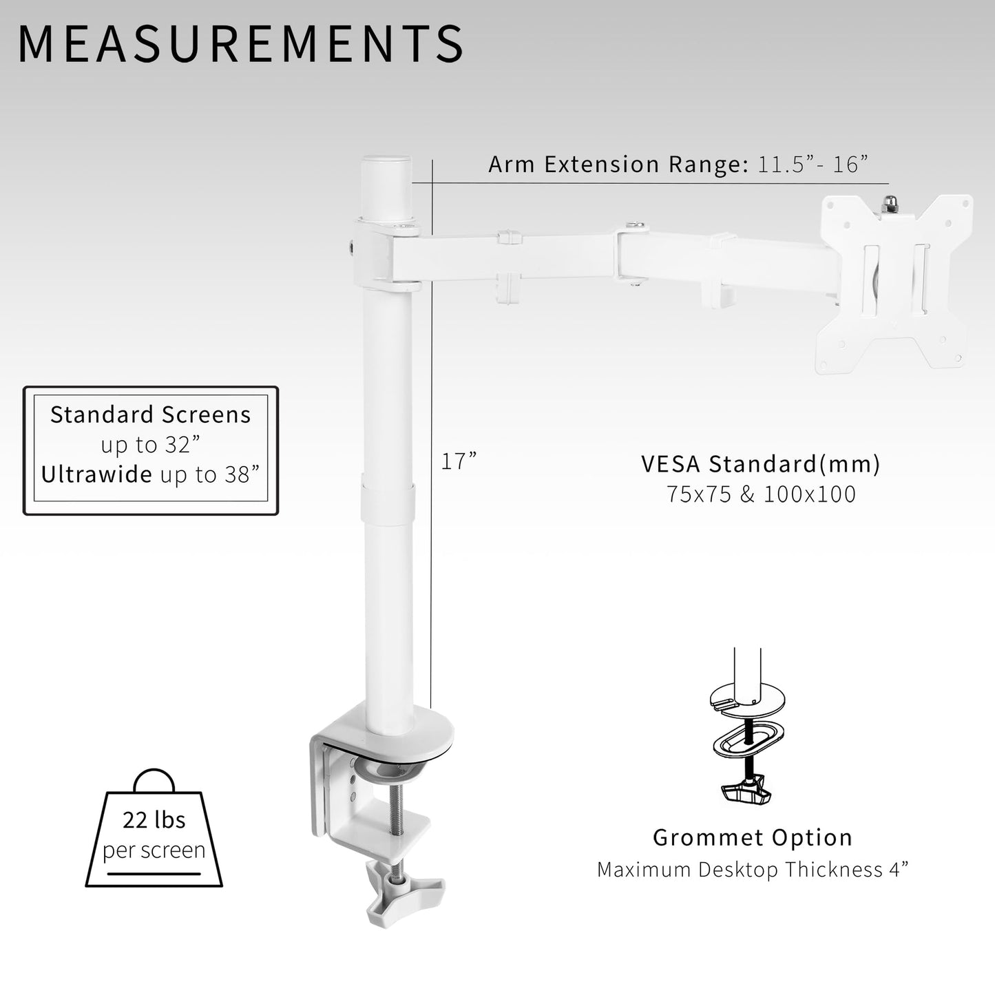 VIVO Adjustable LCD Monitor Desk Mount Stand with Fully Articulating Arm White