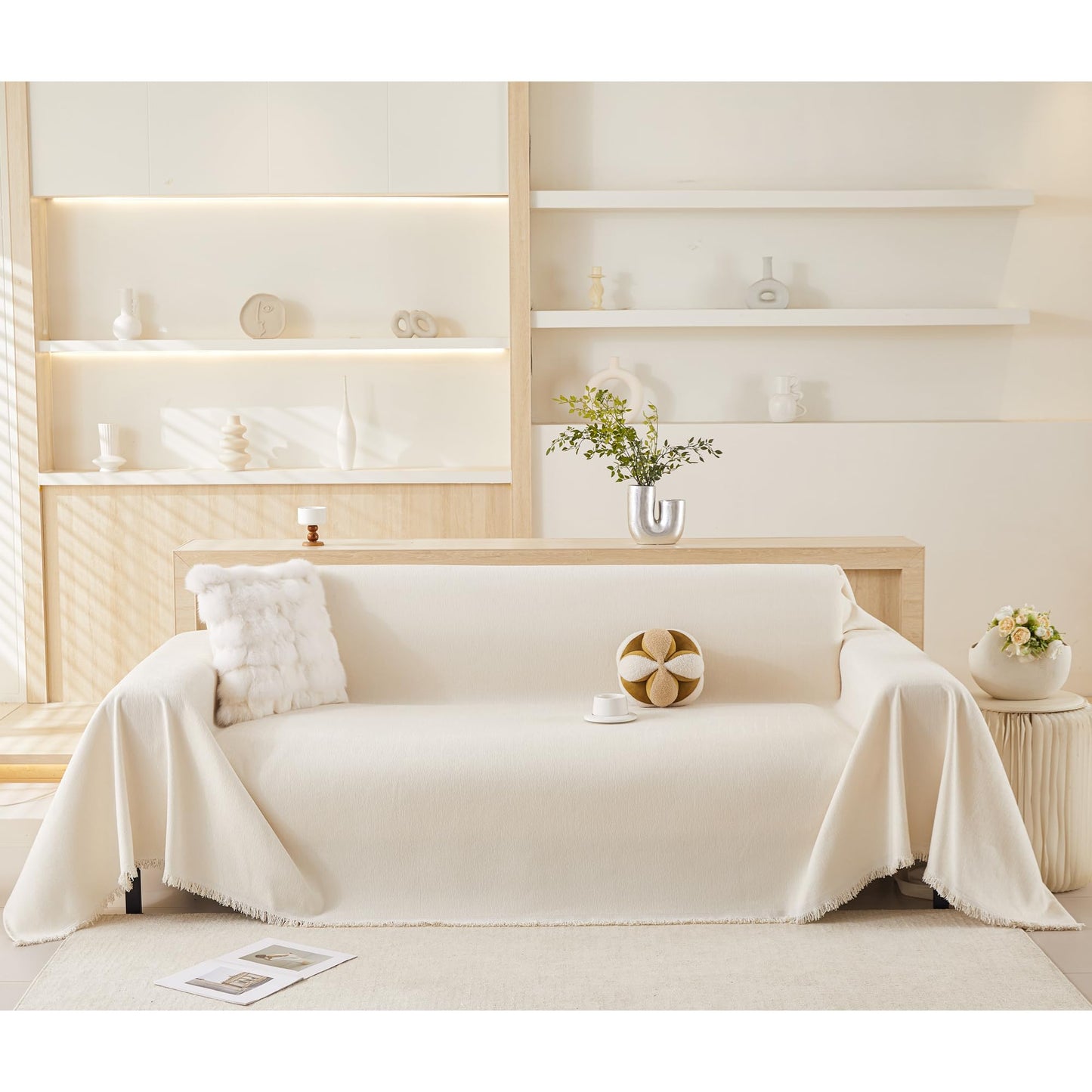 GeLaozee Washable Chenille Sofa Slipcover Durable Couch Cover Beige Size DEMO