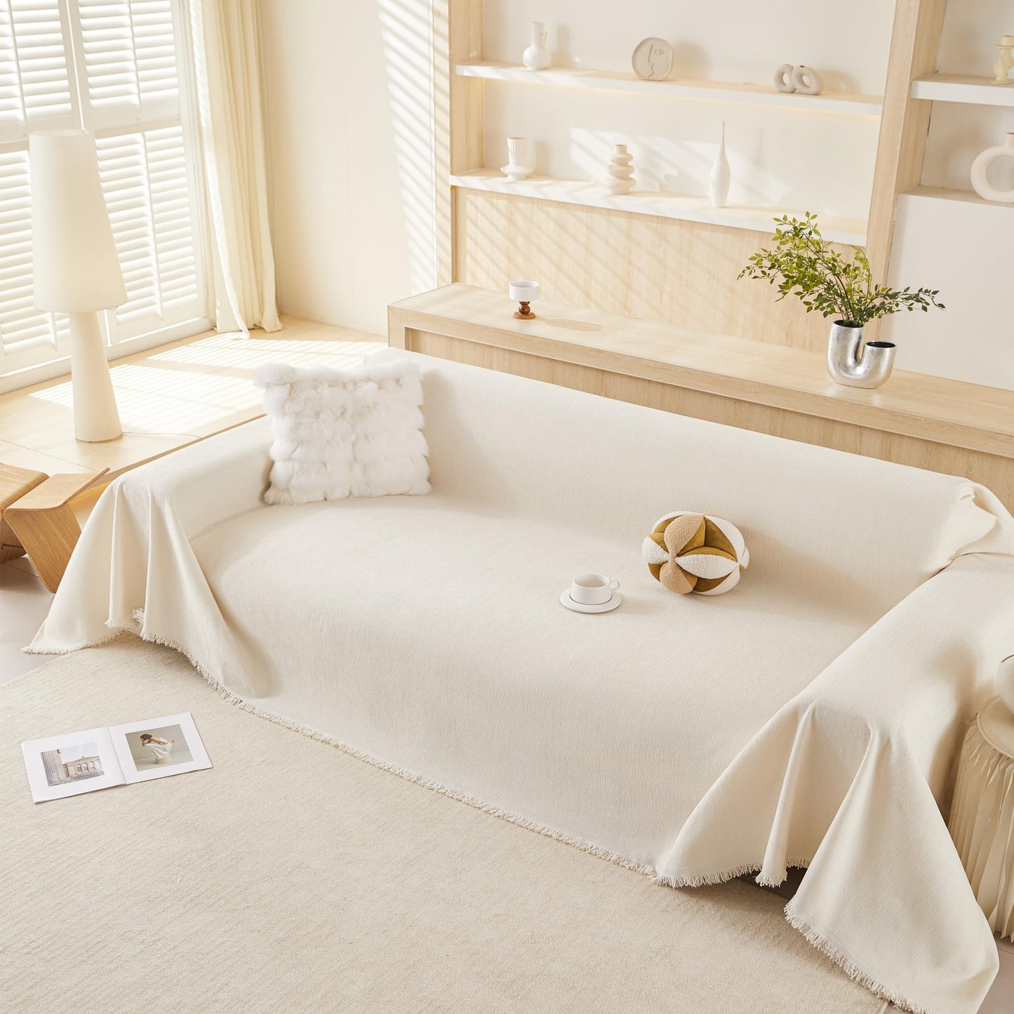 GeLaozee Washable Chenille Sofa Slipcover Durable Couch Cover Beige Size DEMO