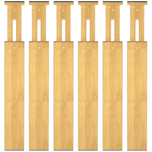 Ryqtop Adjustable Bamboo Drawer Organizer for Clothing Storage, Natural NEW