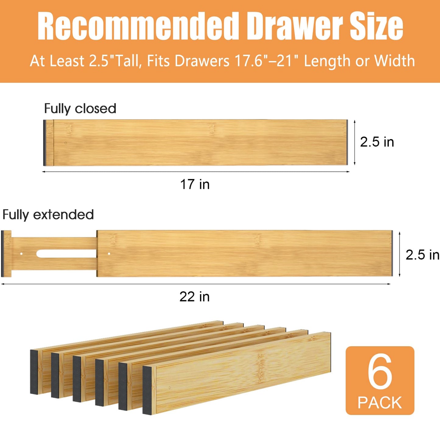 Ryqtop Adjustable Bamboo Drawer Organizer for Clothing Storage, Natural NEW