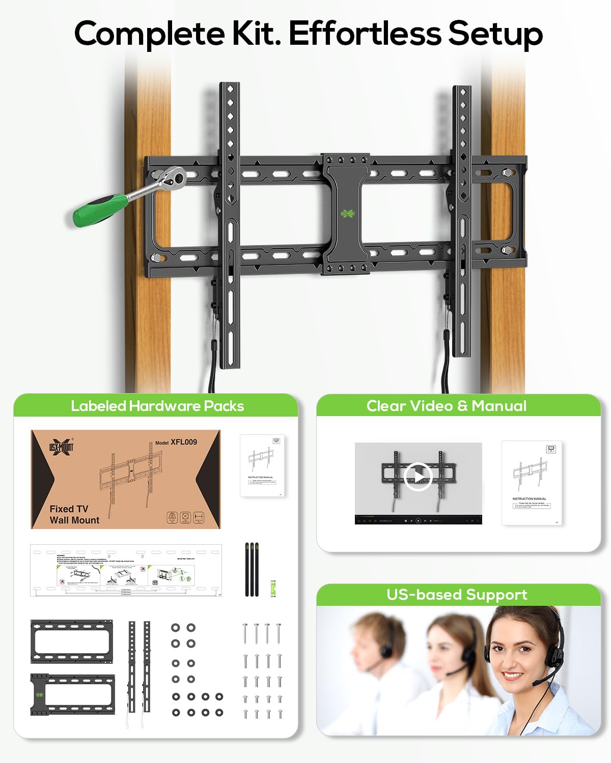 USX MOUNT Heavy Duty TV Wall for 37-84 Inch TVs up to 132 Lbs Black NEW