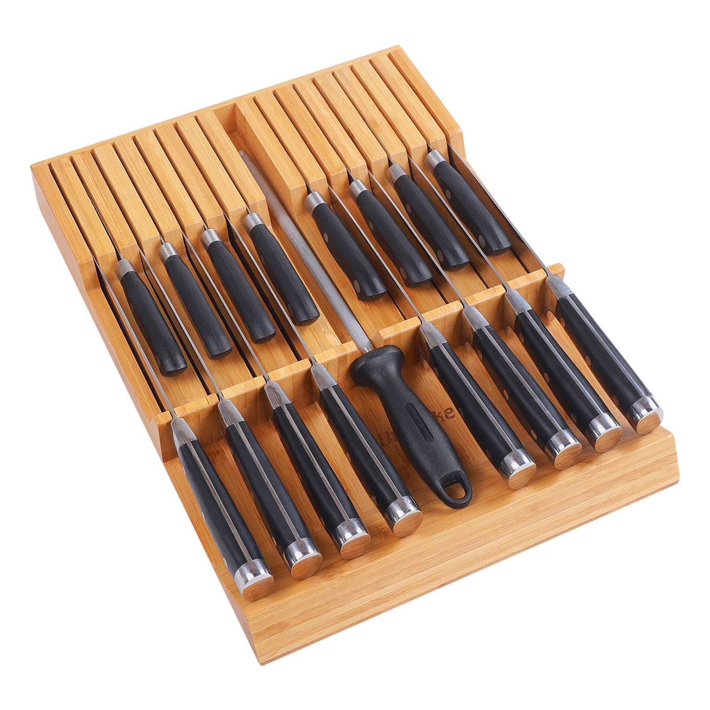 Utoplike 16-Slot Bamboo Kitchen Knife Organizer Drawer Block Set for Storage NEW