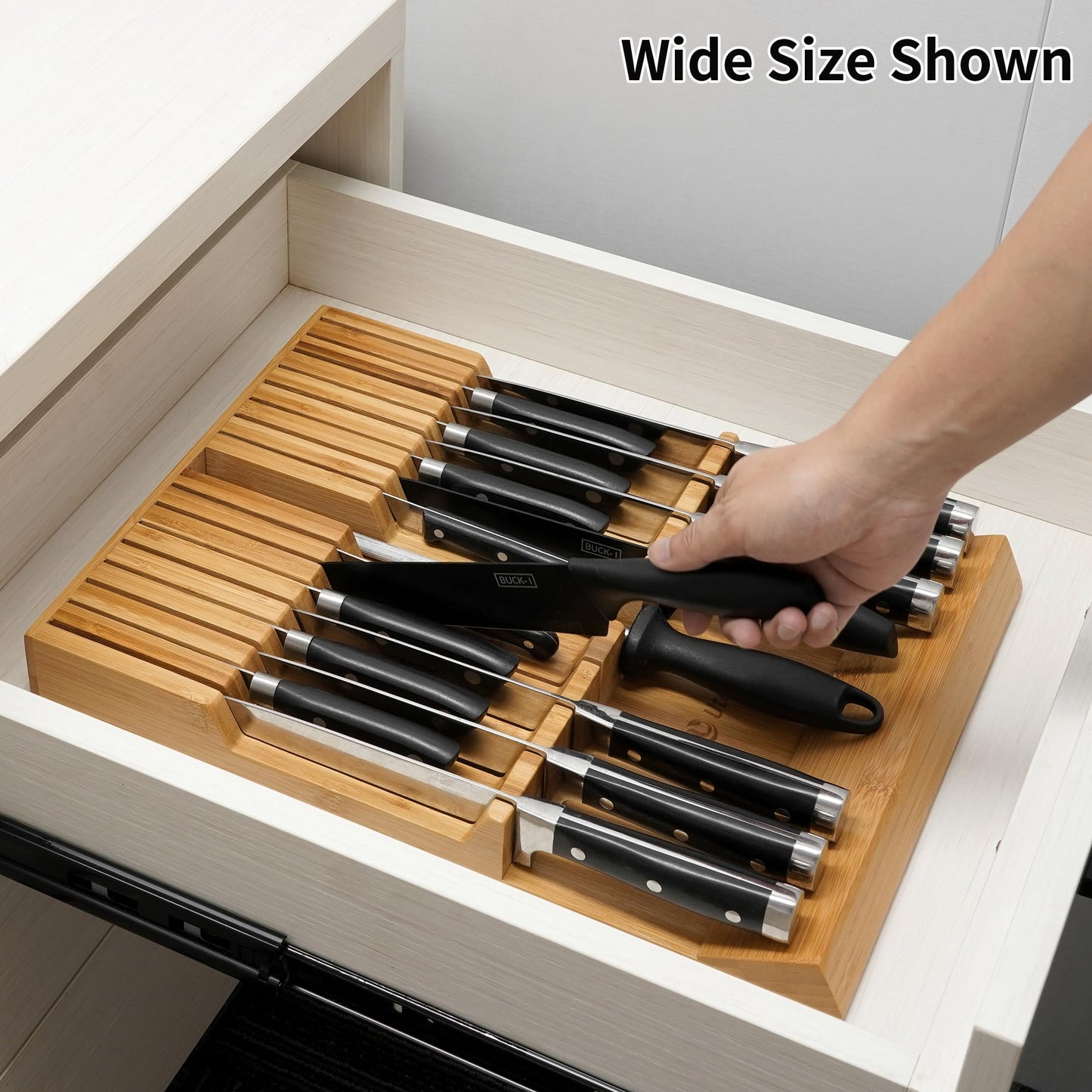 Utoplike 16-Slot Bamboo Kitchen Knife Organizer Drawer Block Set for Storage NEW