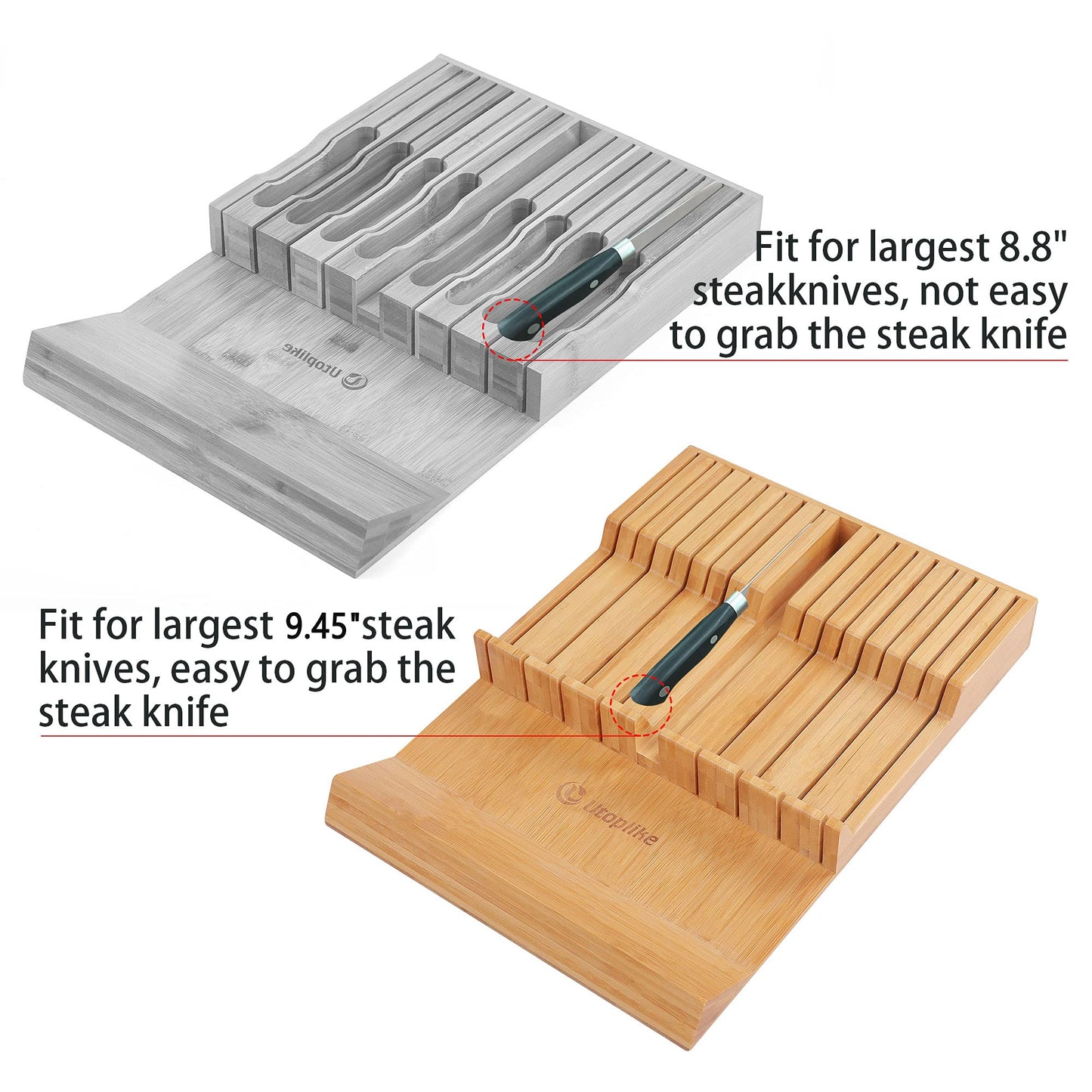 Utoplike 16-Slot Bamboo Kitchen Knife Organizer Drawer Block Set for Storage NEW