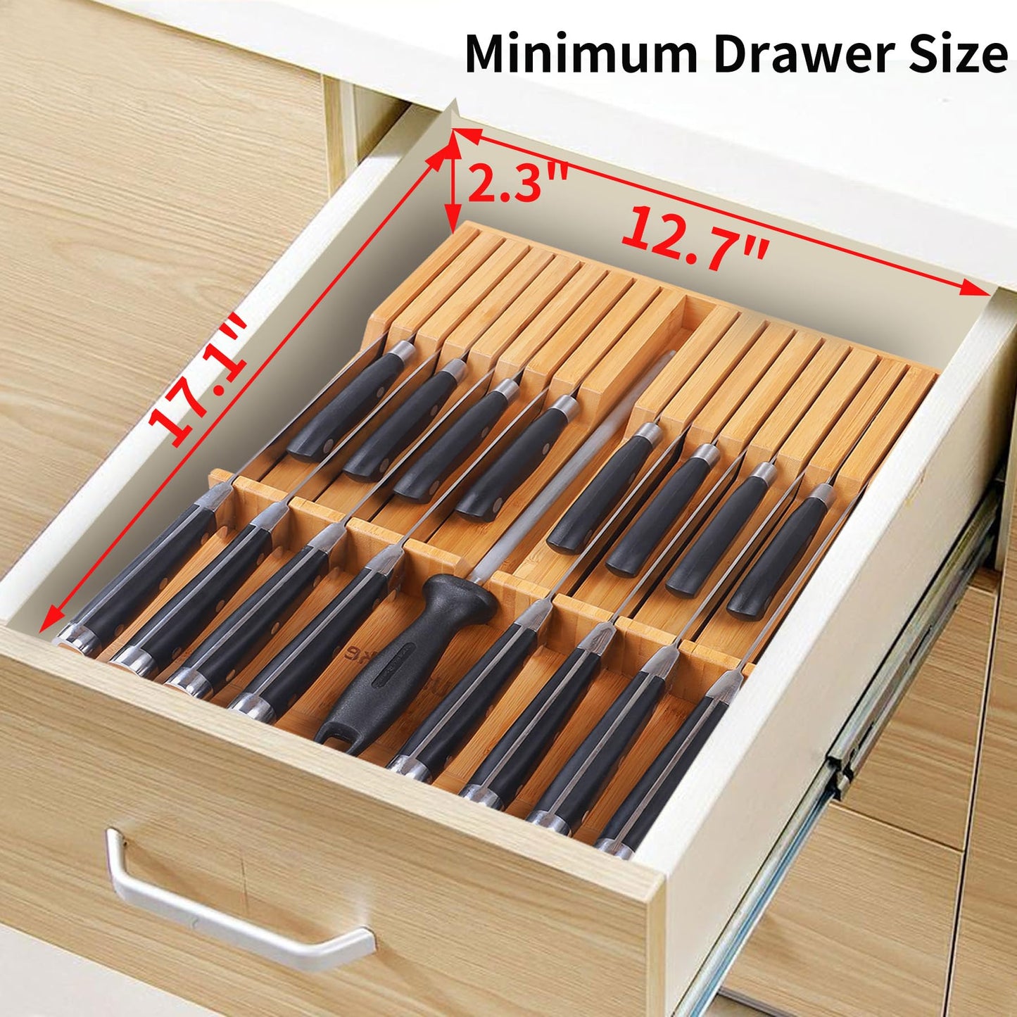 Utoplike 16-Slot Bamboo Kitchen Knife Organizer Drawer Block Set for Storage NEW