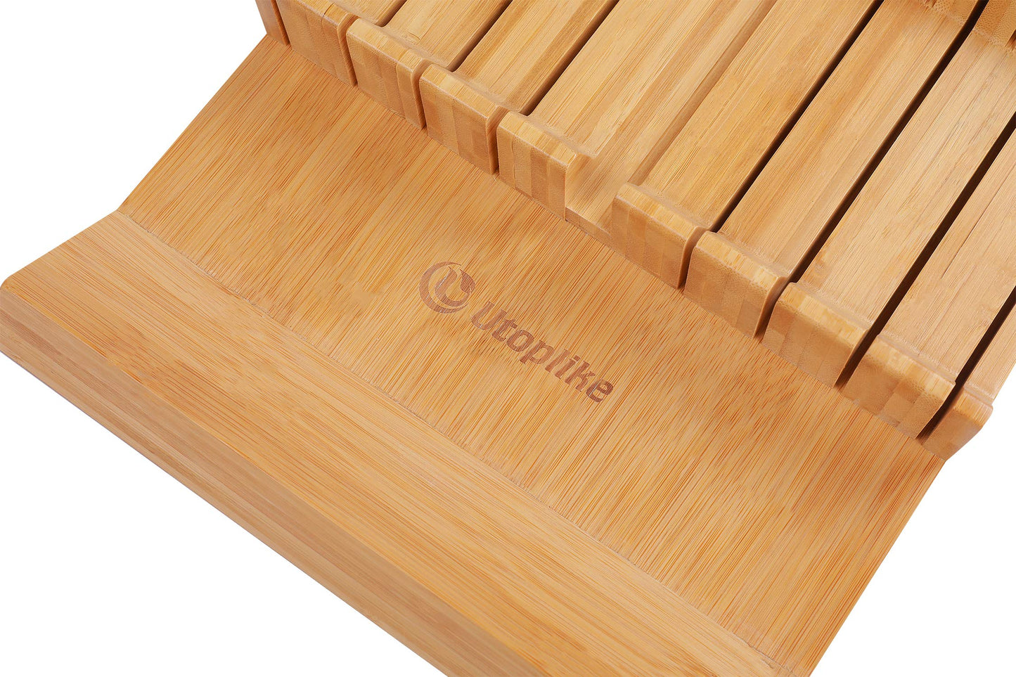 Utoplike 16-Slot Bamboo Kitchen Knife Organizer Drawer Block Set for Storage NEW