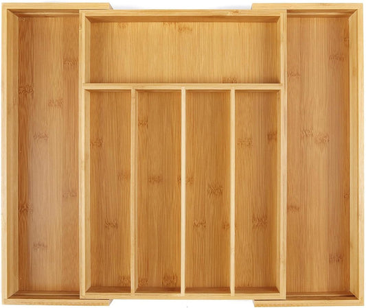 Utoplike Expandable Bamboo Cutlery Organizer Tray for Kitchen Drawers NEW