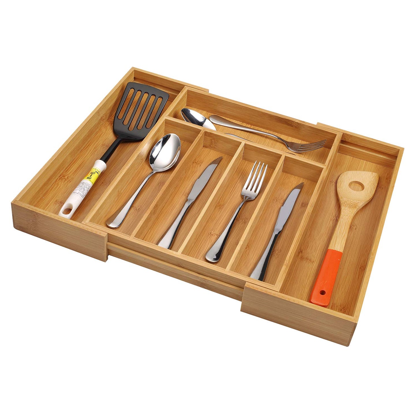 Utoplike Expandable Bamboo Cutlery Organizer Tray for Kitchen Drawers NEW