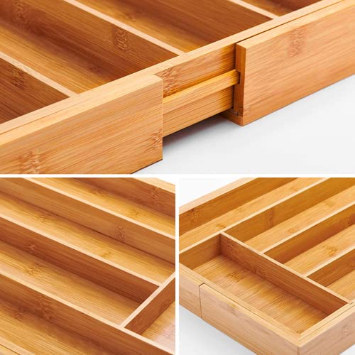 Utoplike Expandable Bamboo Cutlery Organizer Tray for Kitchen Drawers NEW