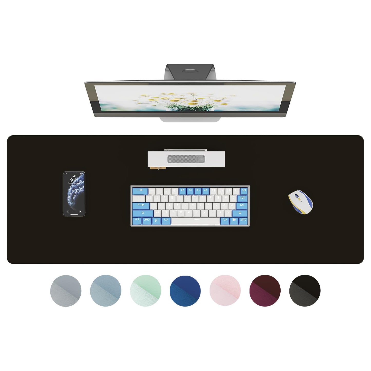 DAWNTREES Large Leather Desk Mat and Mouse Pad, Black, 100 x 40 cm NEW