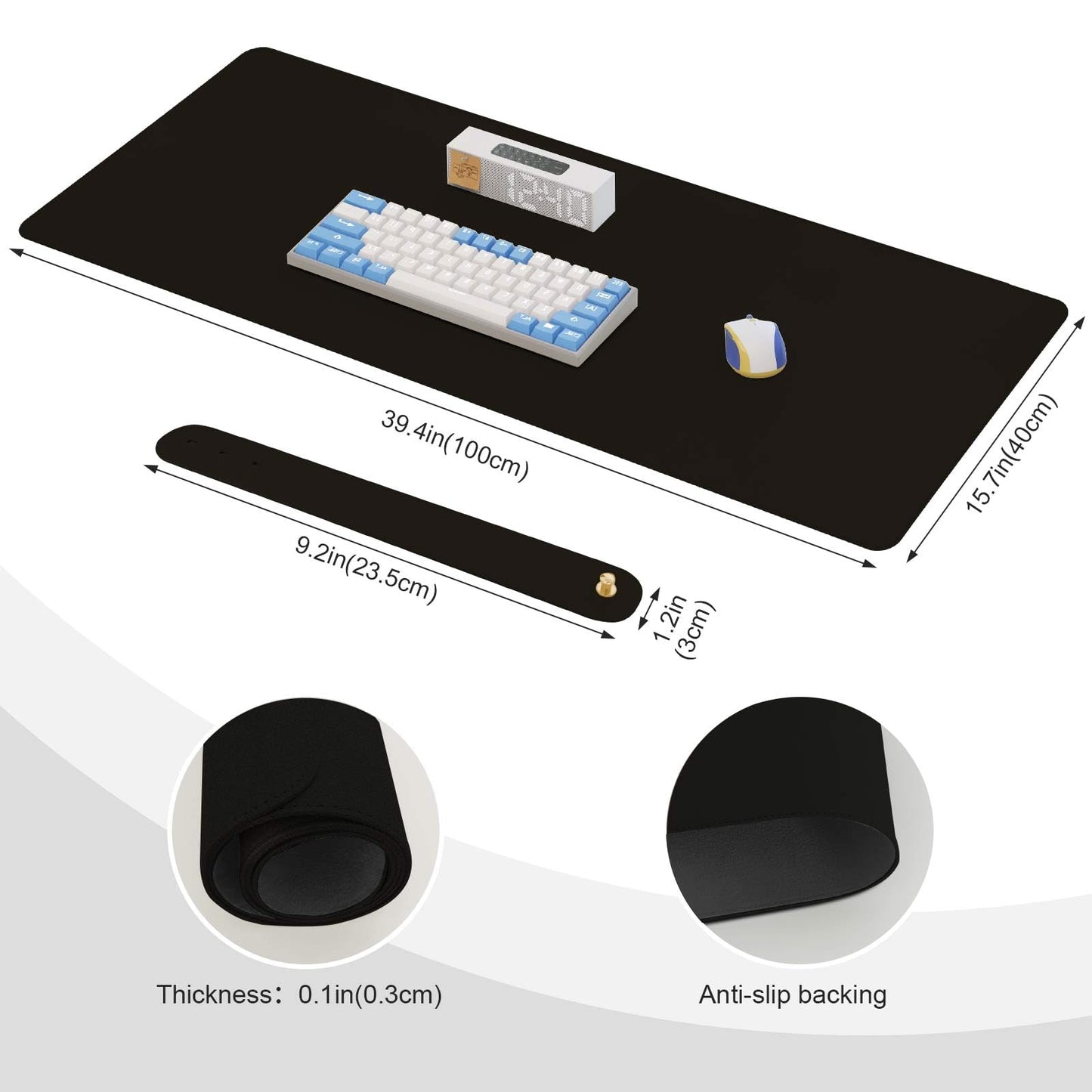 DAWNTREES Large Leather Desk Mat and Mouse Pad, Black, 100 x 40 cm NEW