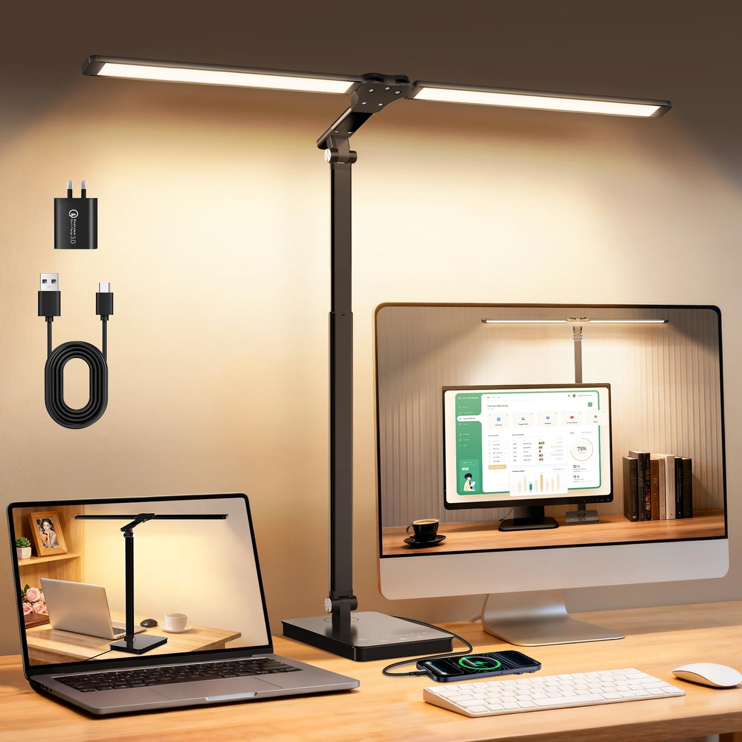 Rimposky Adjustable Double Head Desk Lamp LED Lighting Home Office Black NEW
