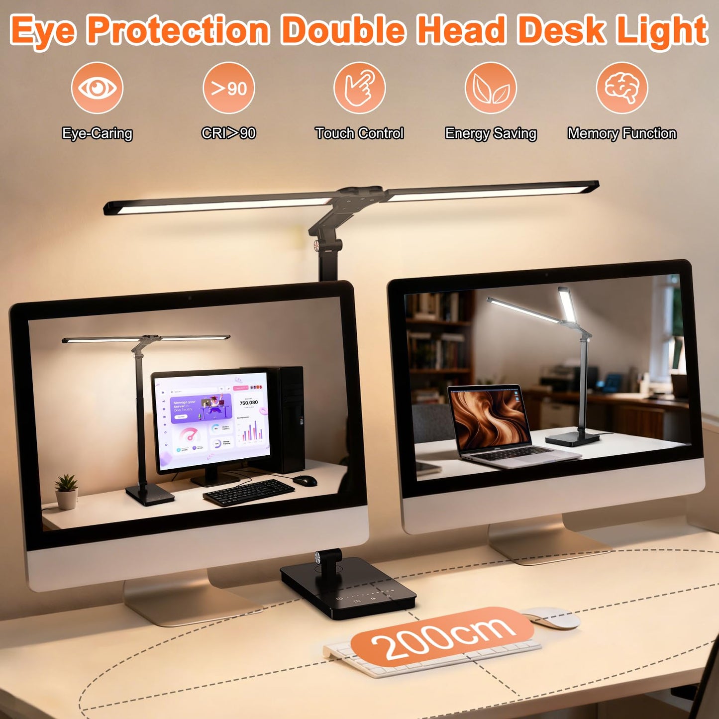 Rimposky Adjustable Double Head Desk Lamp LED Lighting Home Office Black NEW