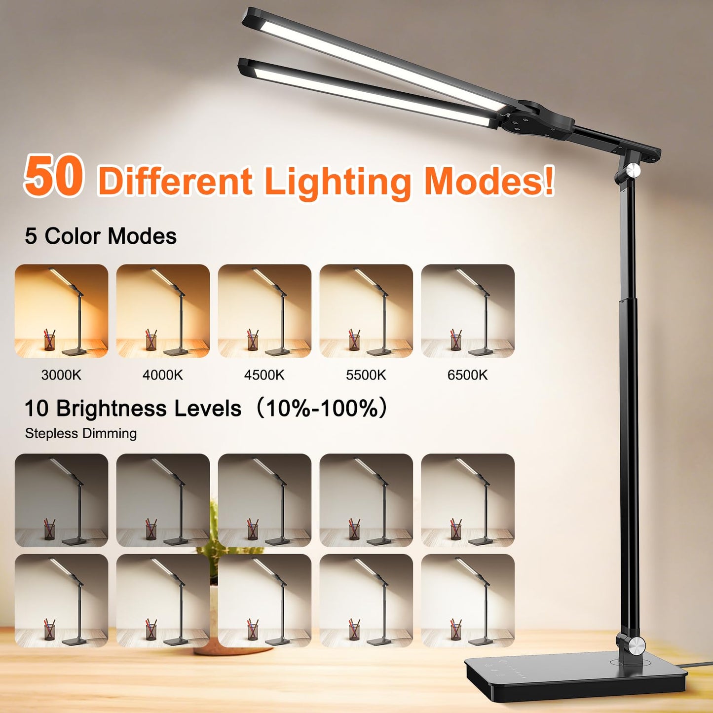 Rimposky Adjustable Double Head Desk Lamp LED Lighting Home Office Black NEW
