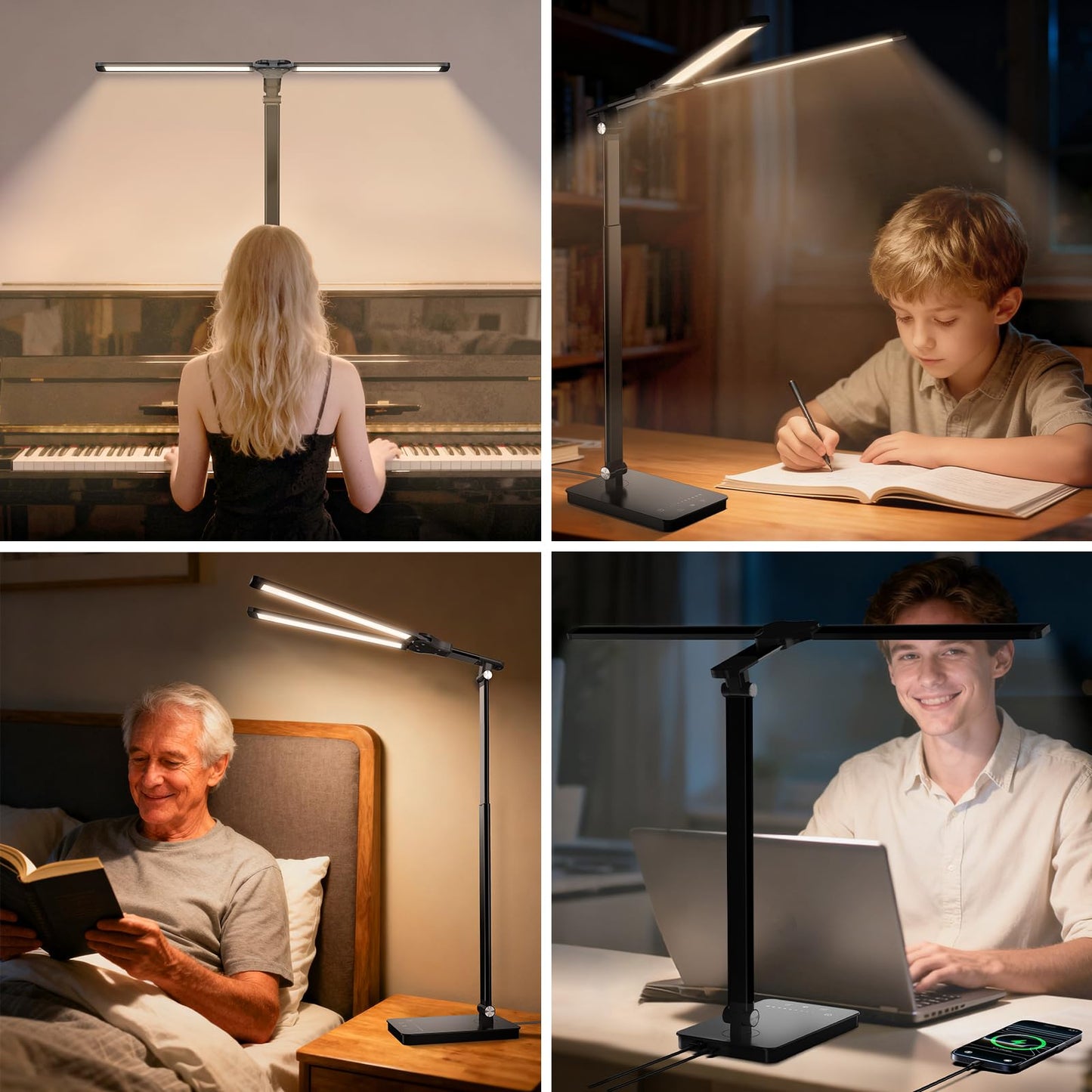 Rimposky Adjustable Double Head Desk Lamp LED Lighting Home Office Black NEW