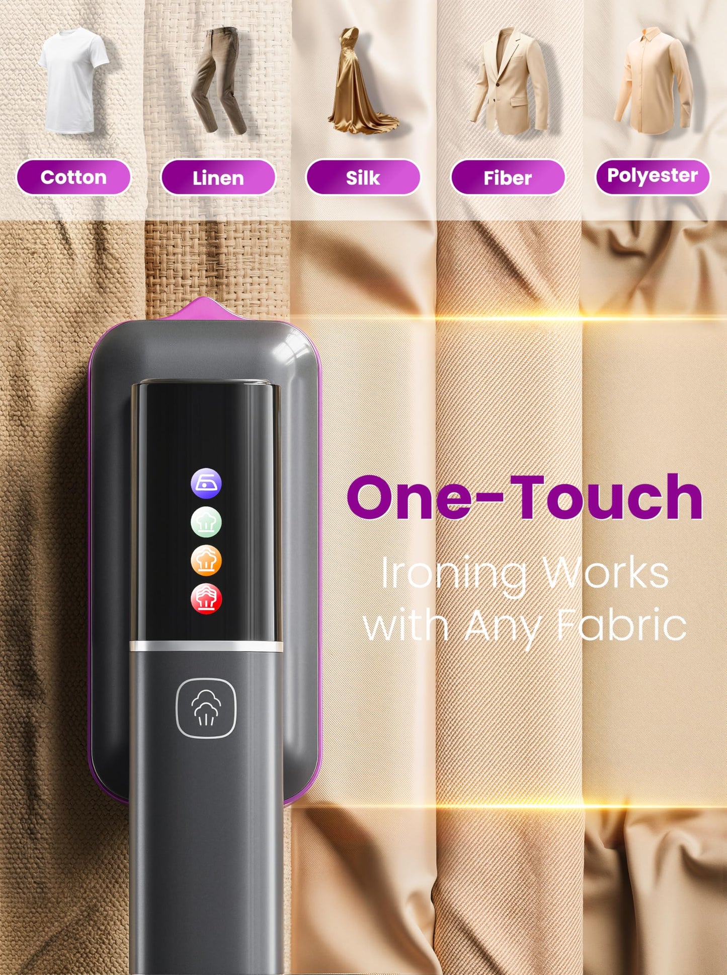 Handheld Garment Steamer Iron for Clothes in Grey and Purple - Powerful DEMO