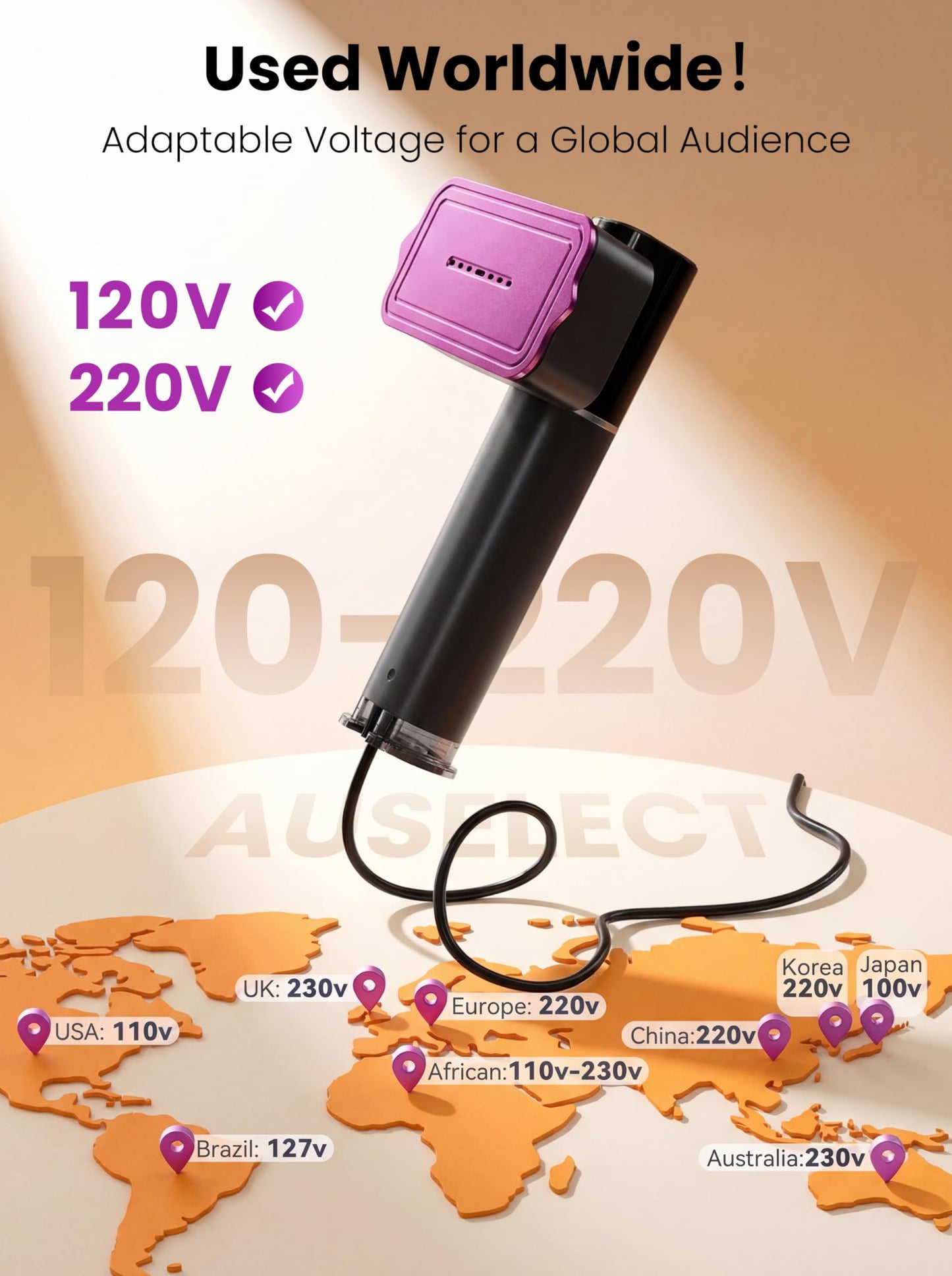 Handheld Garment Steamer Iron for Clothes in Grey and Purple - Powerful DEMO