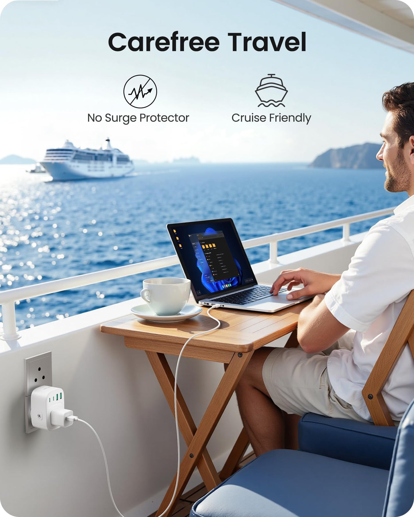 LENCENT Universal Travel Adapter Converter with 4 USB Ports, White, NEW