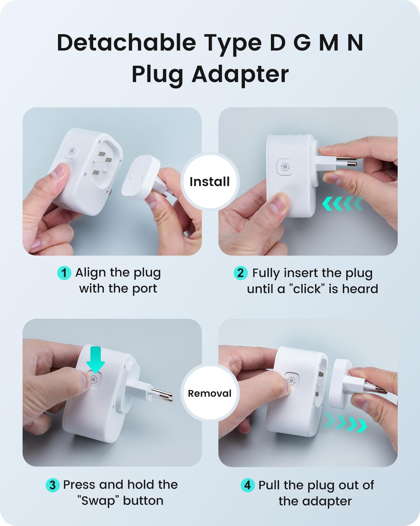 LENCENT Universal Travel Adapter Converter with 4 USB Ports, White, NEW