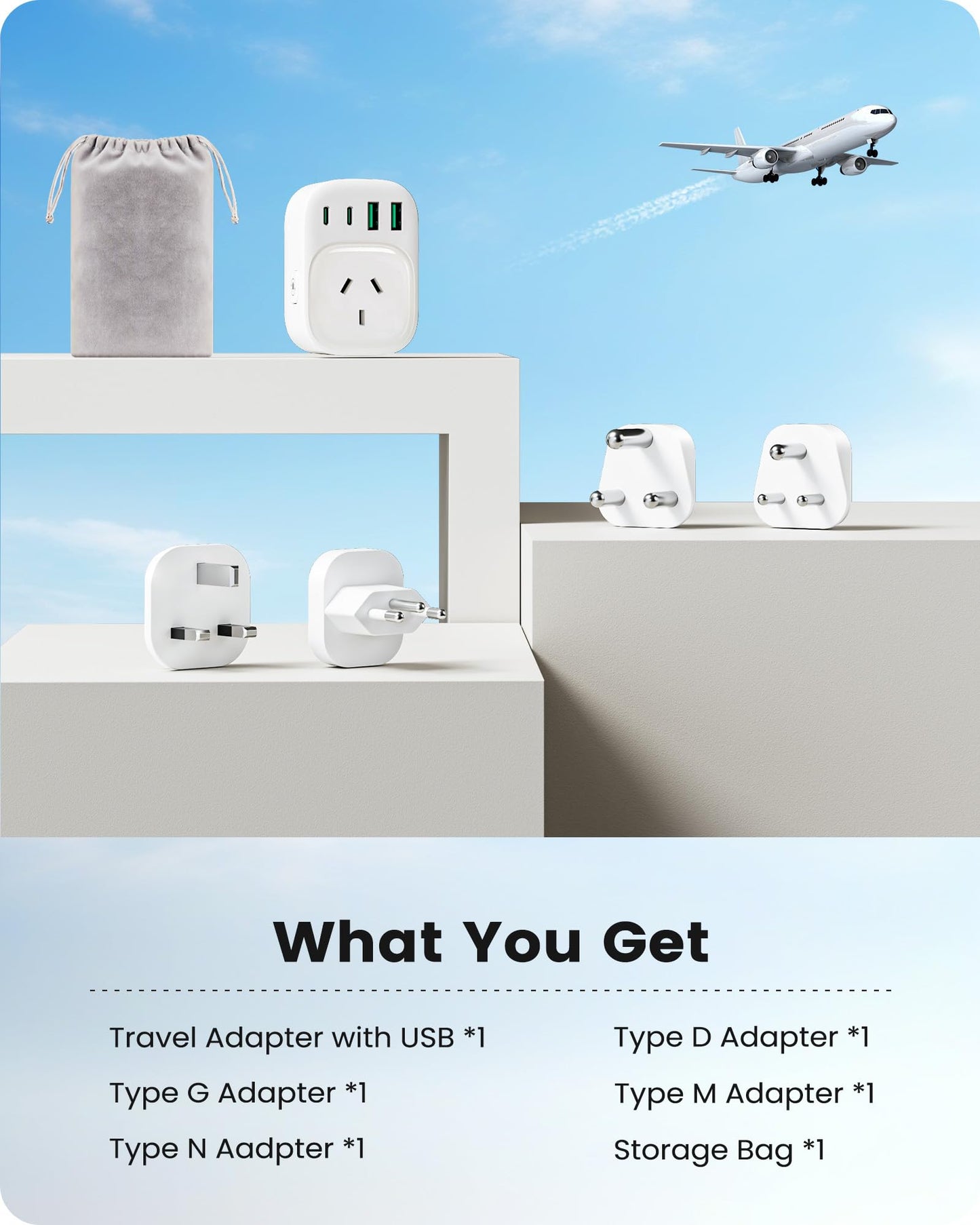LENCENT Universal Travel Adapter Converter with 4 USB Ports, White, NEW