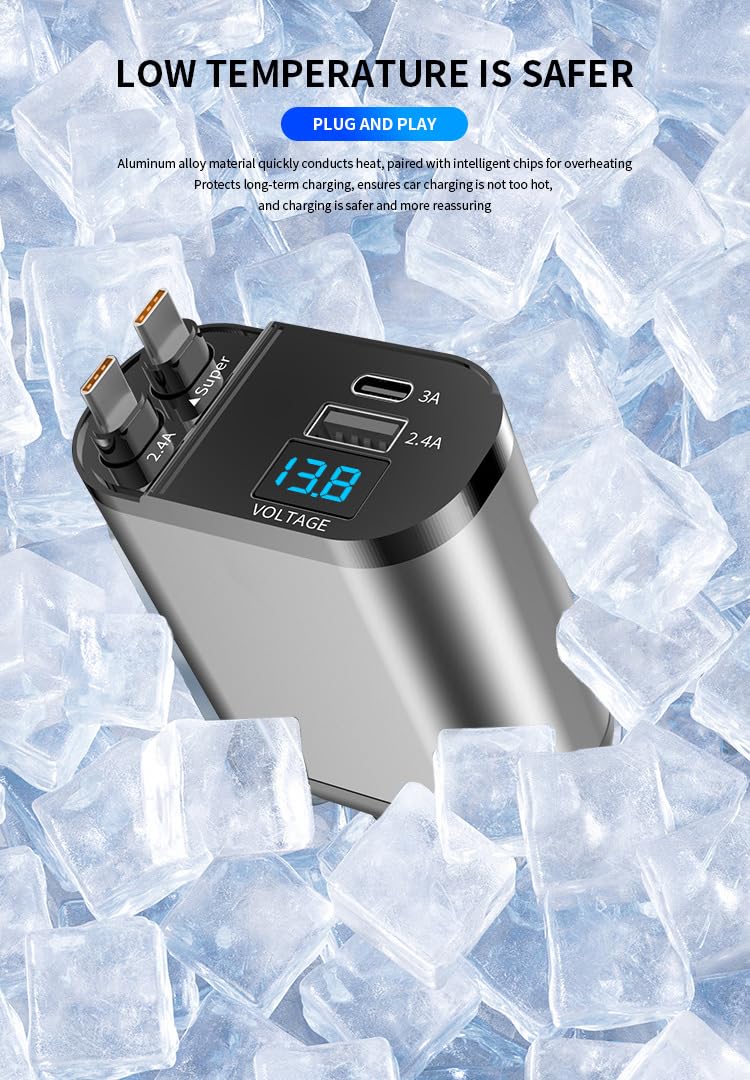 4-in-1 Fast Automobile Chargers Charging Car Charger with Dual Type C DEMO