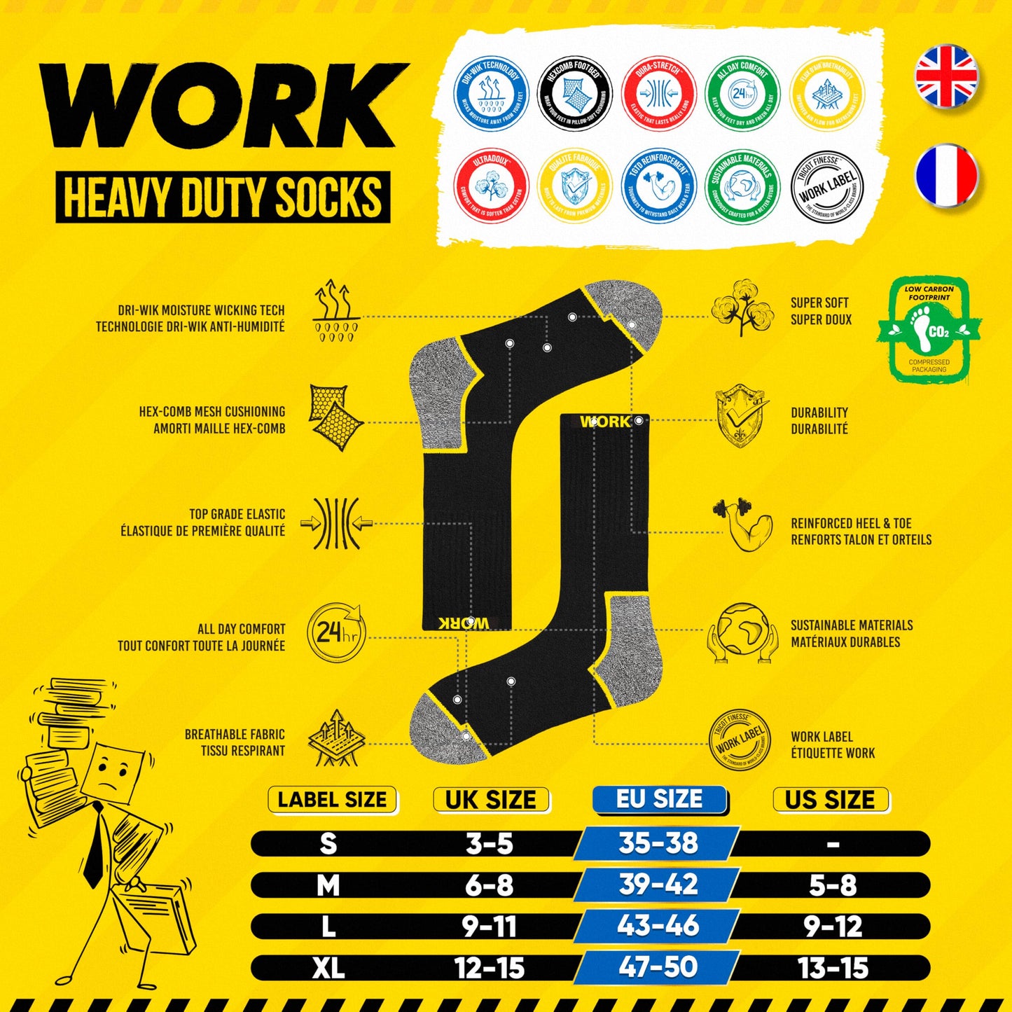 SOXCO Mens Breathable Crew Socks - Comfortable Black Pairs NEW