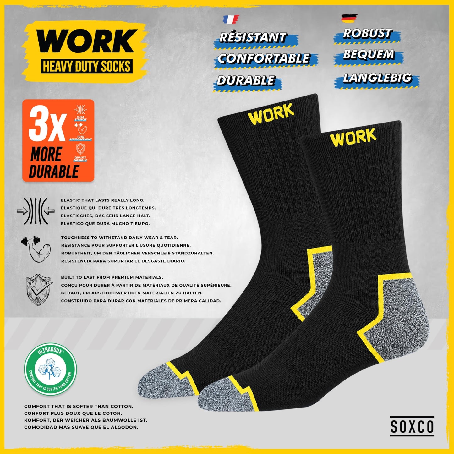 SOXCO Mens Breathable Crew Socks - Comfortable Black Pairs NEW